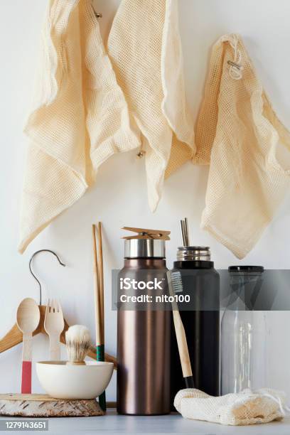 Noplastic Sustainable Household Items Stock Photo - Download Image Now - Alternative Lifestyle, Bag, Bamboo - Material