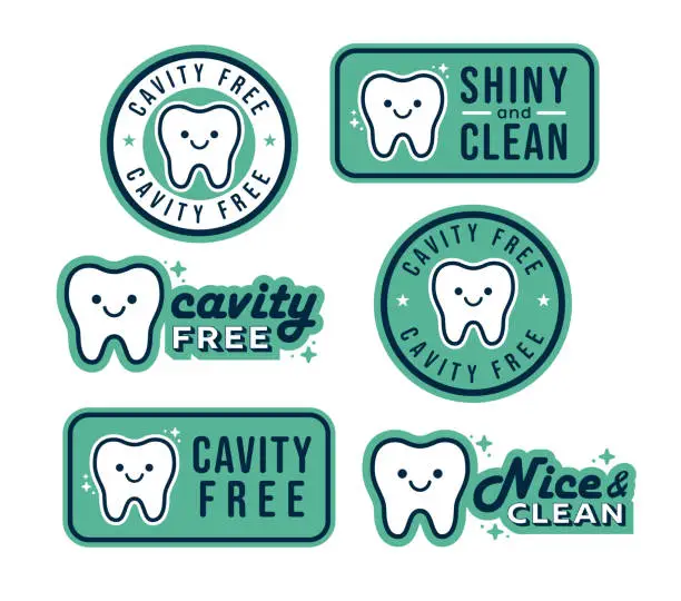 Vector illustration of Dental Hygiene Stickers Dentist Labels Tooth Awards Stamps