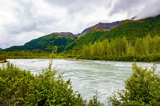 istock Scenic view of Chugach national park thawed river water from glacier 1279148086