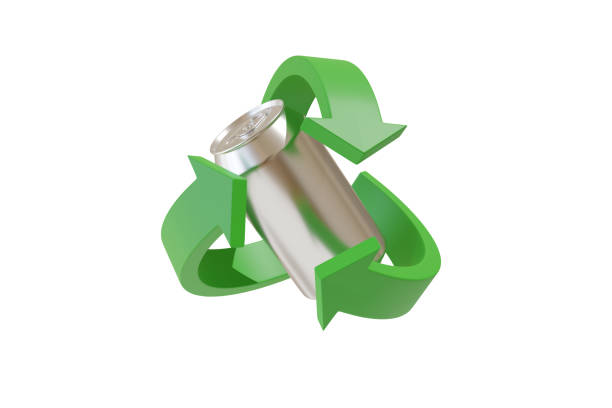 Soda can surrounded by the recycle symbol isolated on white background. 3d illustration.