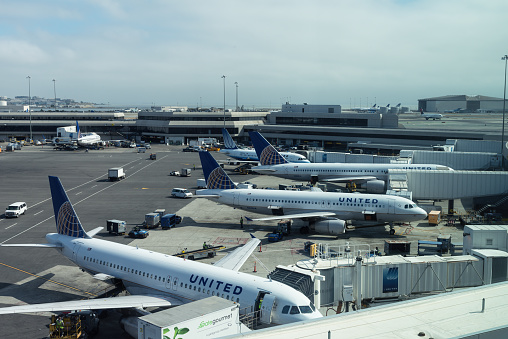 United Terminal (Terminal 3) at San Francisco International Airport. The airport is the 7th busiest in the United Stats and handled over 57 million passengers in 2019. The airport is also a hub for United Airlines which is the third largest airline in the world by fleet size.