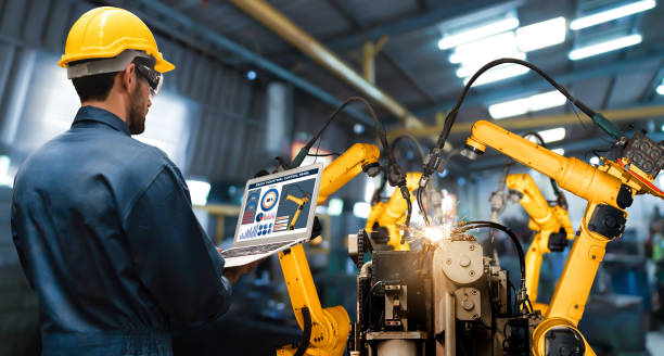 istock Smart industry robot arms for digital factory production technology 1279150057