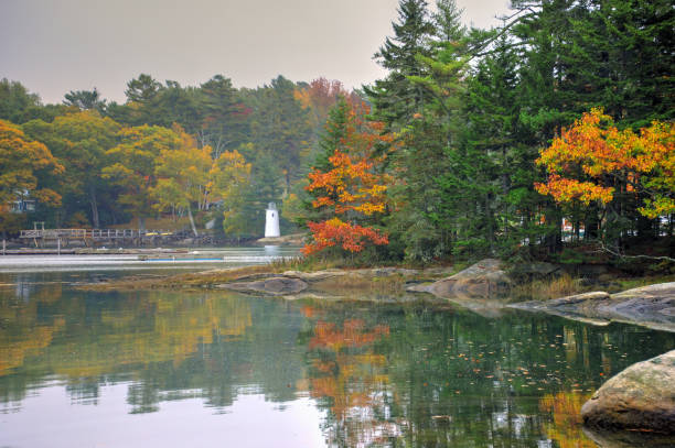 Maine Shoreline with fall colors-Booth Bay Harbor Maine