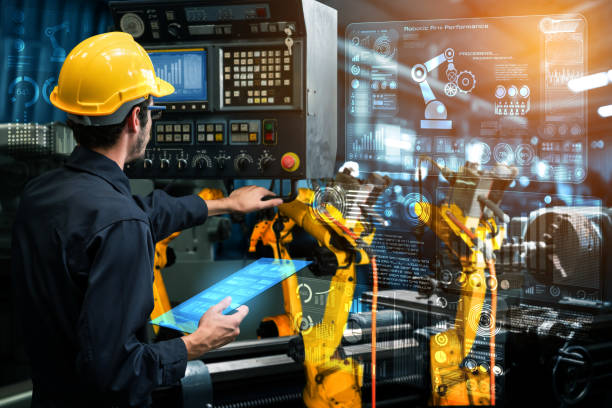 istock Smart industry robot arms for digital factory production technology 1279151013