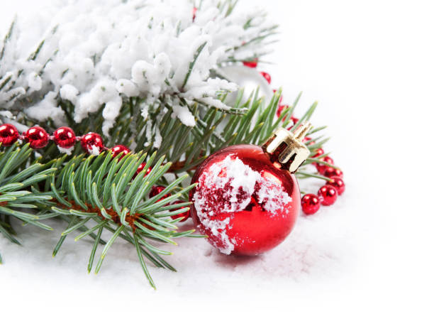 istock Red Christmas decorations  and fir branch 1279151803