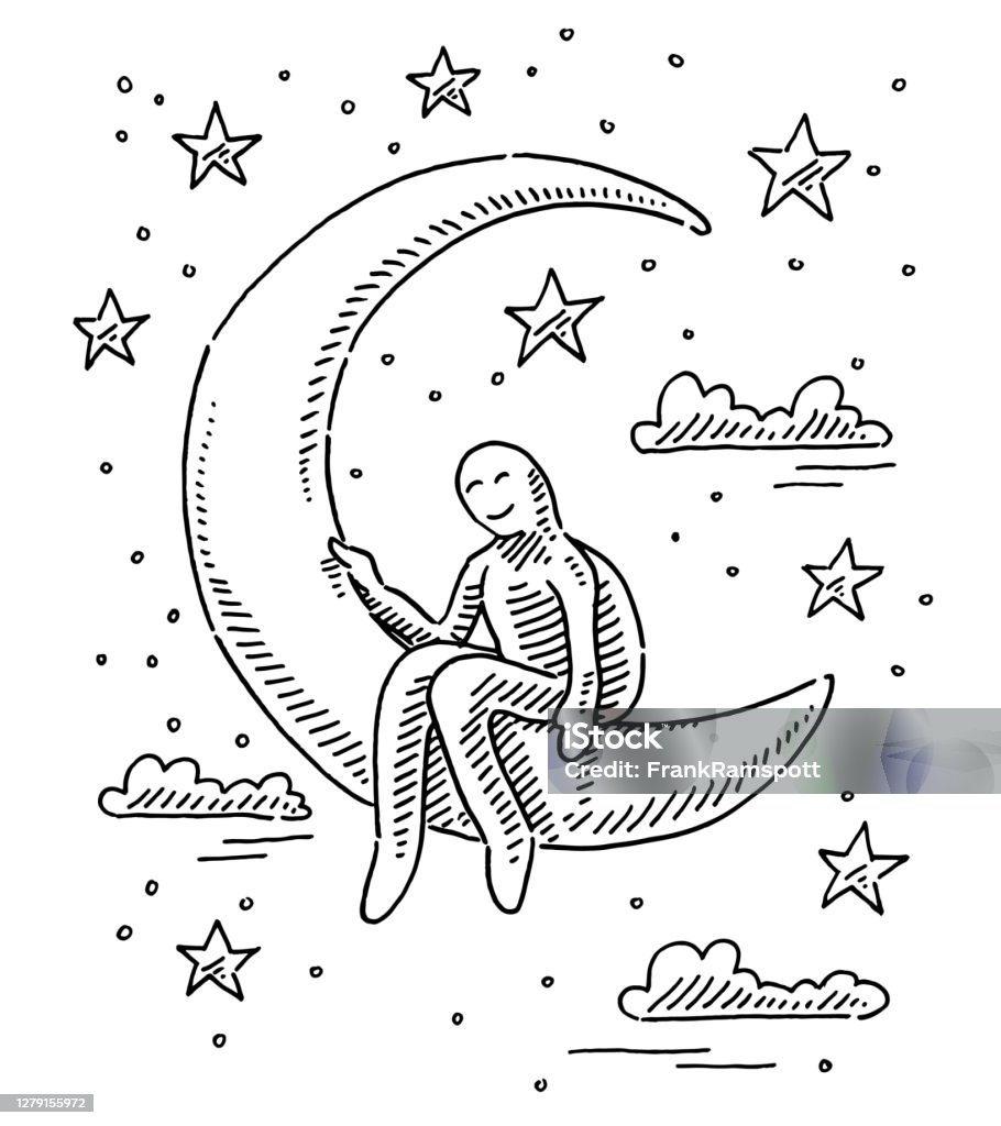 Hình Người Ngồi Trên Mặt Trăng Vào Ban Đêm Vẽ Hình minh họa Sẵn có ...