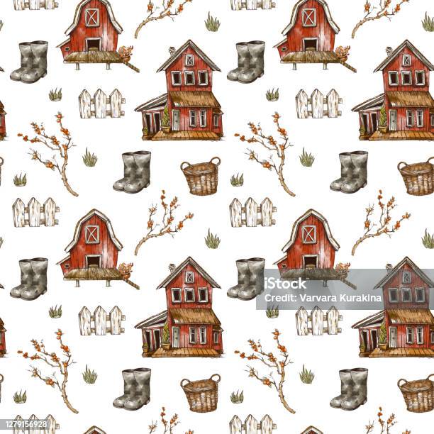 Rustic Pattern Silh Farm House Seamless Pattern Rustic Vintage Texture Stock Illustration ...