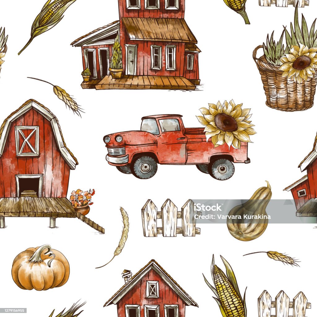 Farmhouse Pattern Texture Farm House Seamless Pattern Rustic Vintage Texture Stock Illustration ...