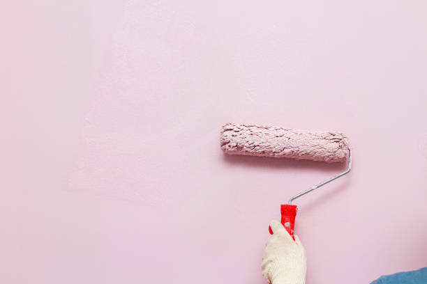 istock painting wall with a roller in pink color 1279157822