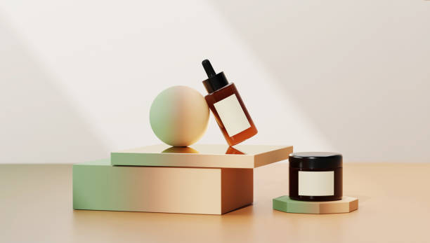 istock 3D background with pedestal podium. Pastel  Beige, white backdrop. Mirror display showcase with cosmetics containers. Beauty, nature scene. Cosmetic product presentation. Minimal Abstract 3D render. 1279159695