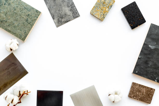 istock Choosing cabinet panel and countertop material with color scheme. Above view 1279160669