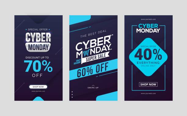 cyber pazartesi satış sosyal medya hikayeleri şablon tasarım koleksiyonu - cyber monday stock illustrations