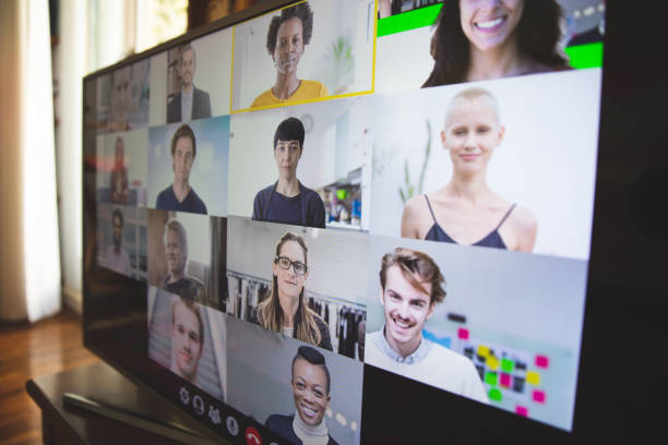 istock Tv screen with a conference call 1279167058