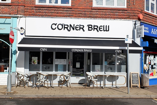 Chorleywood, Hertfordshire, England, UK - October 8th 2020: Corner Brew café, 5 Main Parade, Chorleywood