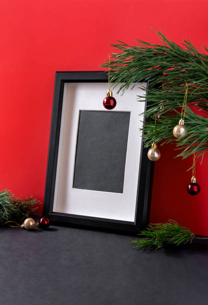 istock Christmas modern composition with copy space for text. Mock up poster in the Christmas interior. Happy new year poster. 1279167661