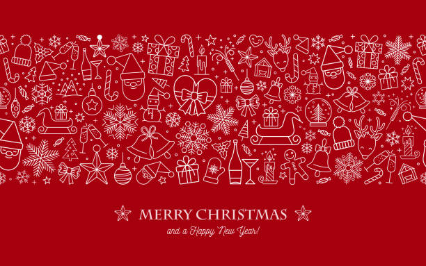 illustrations, cliparts, dessins animés et icônes de icônes de noël motif sans couture, fond de noël, fond rouge de la nouvelle année heureuse, modèle joyeux de vacances de noël, eps 10 - wicker backgrounds textured pattern