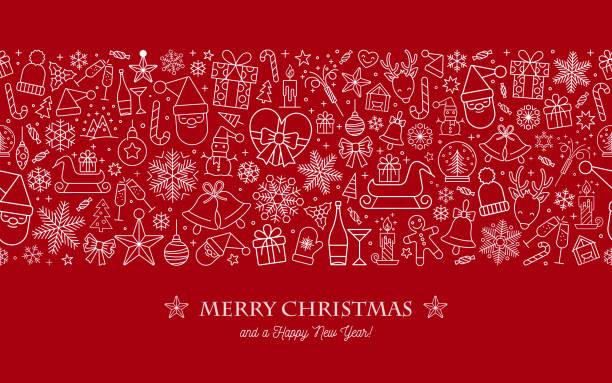 크리스마스 아이콘 원활한 패턴, 크리스마스 배경, 행복한 새해 빨간색 배경, 메리 크리스마스 휴가 패턴, eps 10 - 크리스마스 포장지 일러스트 stock illustrations