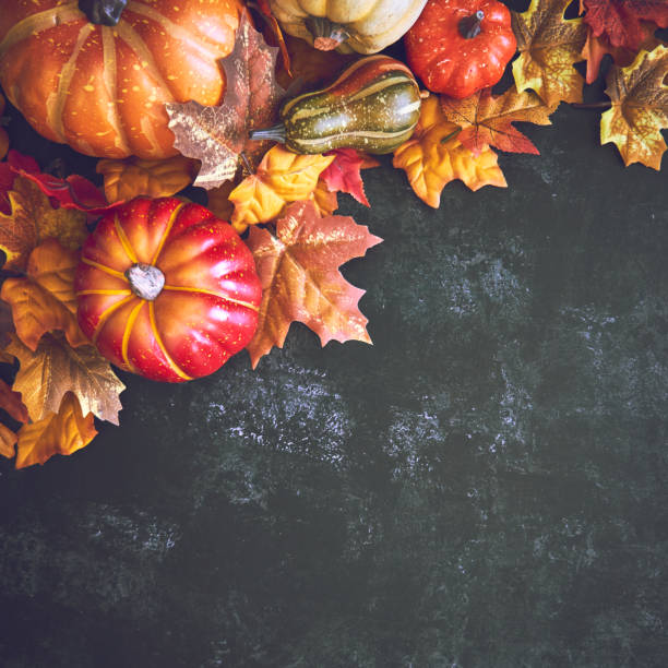 istock Autumn Decoration Background with Pumpkins, Leafs and Nuts 1279177447