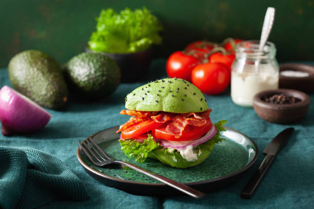istock keto paleo diet avocado burger with bacon, lettuce, tomato 1279181165