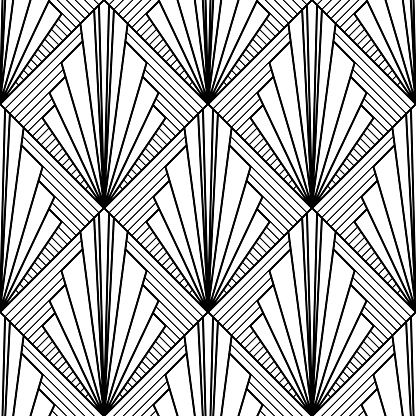 Art Deco Pattern Fanning Seamless Black And White Background Stock ...