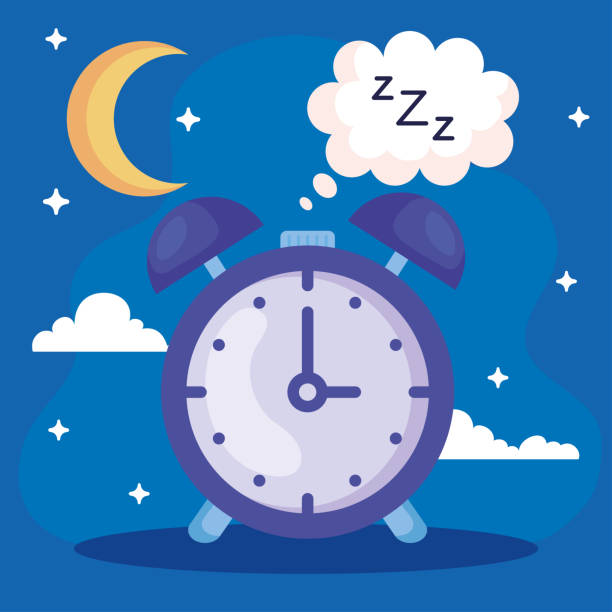 insomnia clock with bubble and moon vector design insomnia clock with bubble and moon design, sleep and night theme Vector illustration bedtime stock illustrations