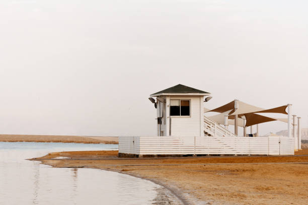istock Lifeguard tower on the Dead Sea beach. 1279189134