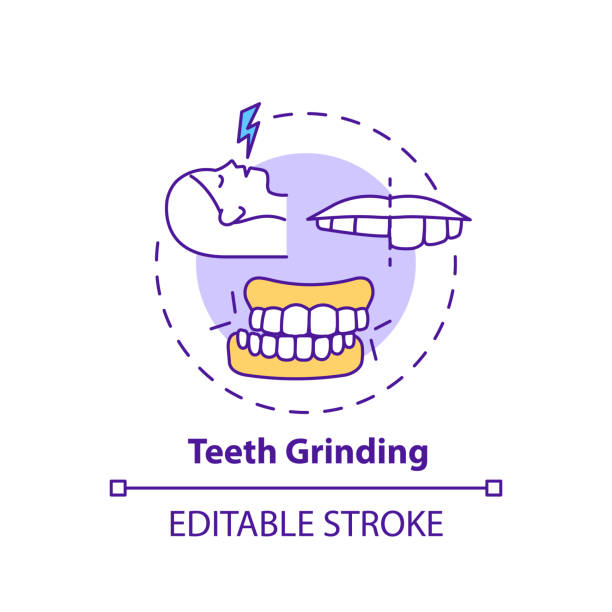 ilustrações, clipart, desenhos animados e ícones de ícone do conceito de moagem de dentes - clenching teeth