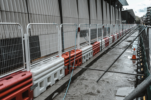 Double fencing around the construction site near Paddington Station in London.