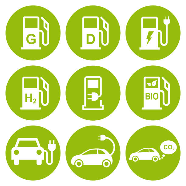 Electric car and fuel icons Eps10 vector illustration with layers (removeable). Pdf and high resolution jpeg file included (300dpi). hybrid car stock illustrations