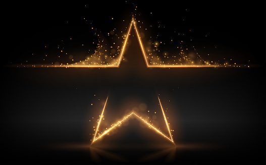 Gold star with glowing sparks effect in vector