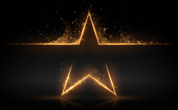 Gold star with glowing sparks effect Gold star with glowing sparks effect in vector gold metal icons stock illustrations