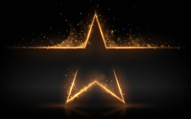 Gold star with glowing sparks effect Gold star with glowing sparks effect in vector performer stock illustrations