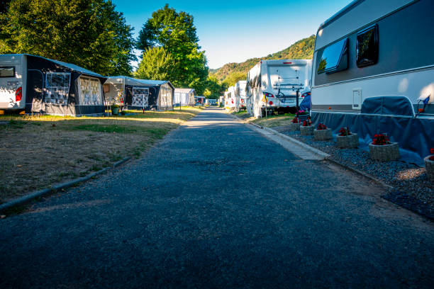 istock motor homes at a campsite in Germany 1279195668