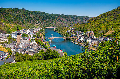 panoramic areal view over Cochem at Mosel River in Germany