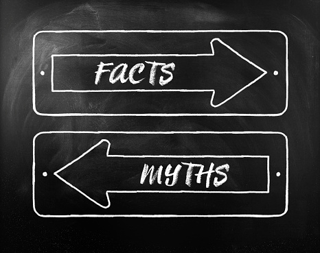 Choice Myths or Facts written on opposite arrows on Blackboard