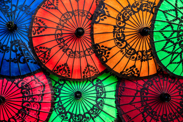 istock Colorful umbrellas for sale in Bagan, Myanmar 1279196948