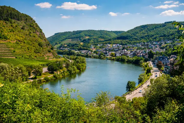 panoramic areal view over Cochem at Mosel River in Germany