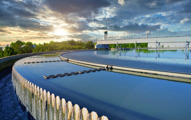 Modern urban wastewater treatment plant. stock photo