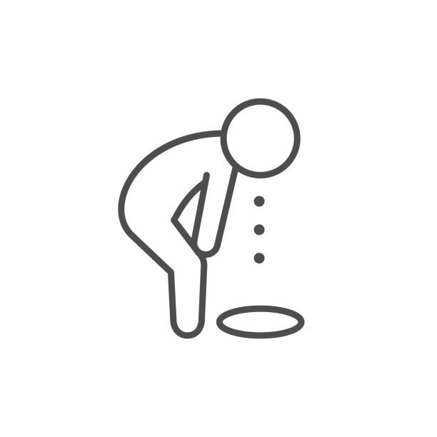Vomit or retching line outline icon Vomit or retching line outline icon isolated on white. Vector illustration retching stock illustrations