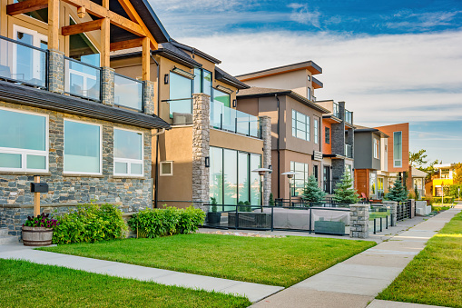 Stock photograph of new houses in Calgary Alberta Canada.