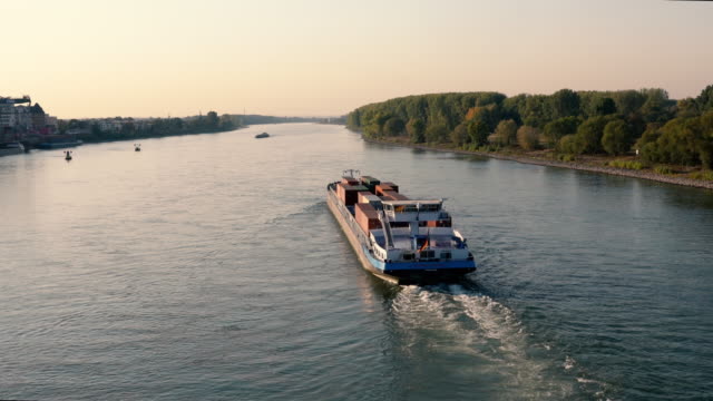 barge transports shipping on Rhine river