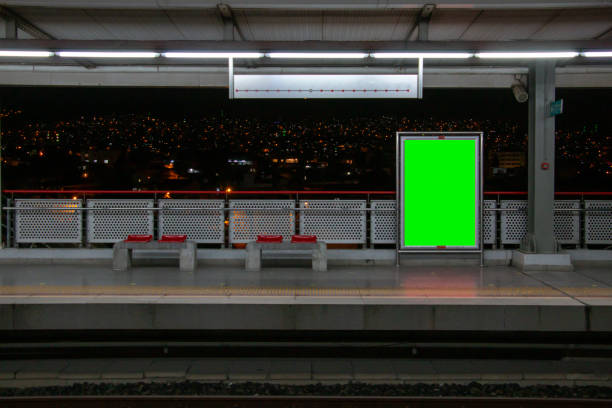 billboard in the subway station in the evening at night stock photo