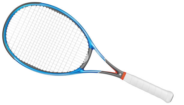 Tennis Racket Sports Blue High detailed 3D tennis racket isolated on white background tennis racquet stock pictures, royalty-free photos & images