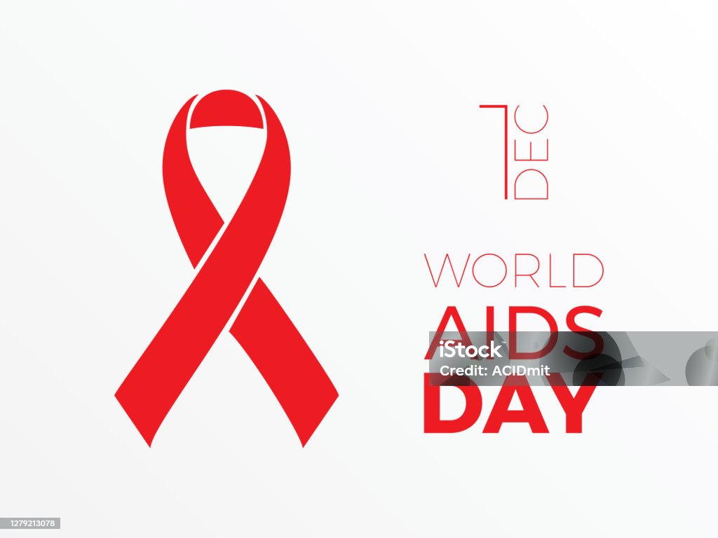 World AIDS day horizontal banner design template with simple red ribbon flat symbol and text on a white background. Vector holiday illustration easy to edit and customize World AIDS Day stock vector