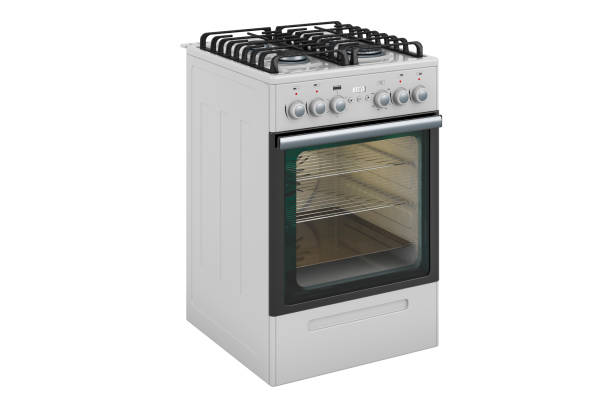 istock Freestanding gas range with oven, side view. 3D rendering isolated on white background 1279213740