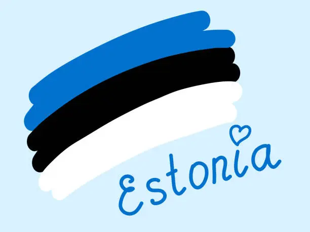 Vector illustration of National flag of the state of Estonia with heart, vector illustration freehand. Simple Estonia flag blue black white