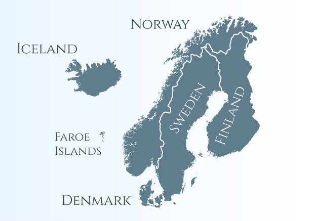 스칸디나비아지도. 노르웨이, 스웨덴, 핀란드, 덴마크, 아이슬란드, 페로 제도. 북유럽 국가지도. 인포그래픽을 위한 벡터 배경 - sweden map stockholm vector stock illustrations