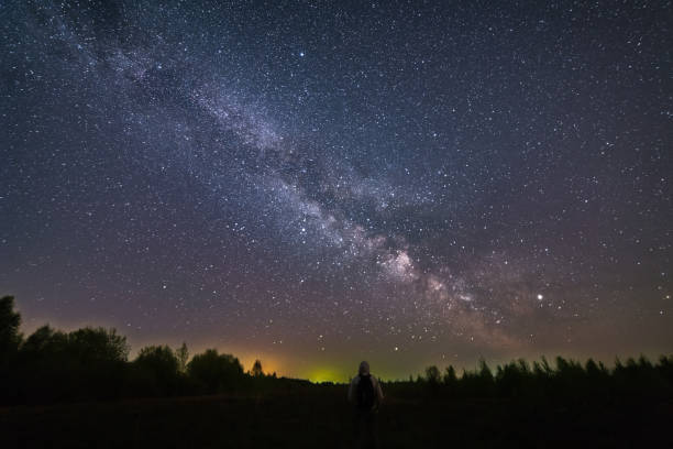 istock A man with a backpack standing at night, with his back to the camera, against the background of the Milky Way 1279216791