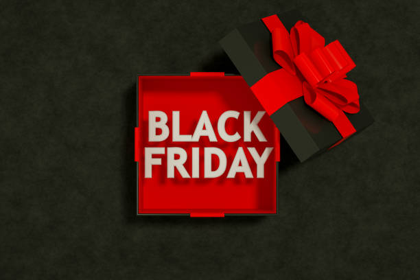istock Black Friday, Black Open Gift Box, Minimal 3d Design on Black Background 1279216898