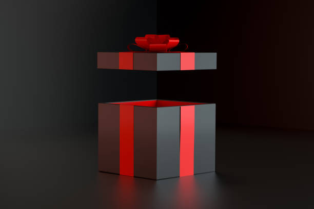 Black Friday, Black Open Gift Box, Minimal 3d Design on Black Background